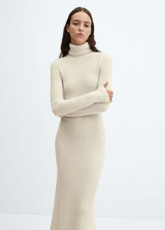 Knitted turtleneck dress - Women | Mango USA Shoulder Pad Dress, Short Shirt Dress, Knitted Turtleneck, Sweater Season, Turtleneck Dress, Turtleneck Long Sleeve, Faux Leather Dress, Printed Long Dresses, Long Sleeve Sweater Dress