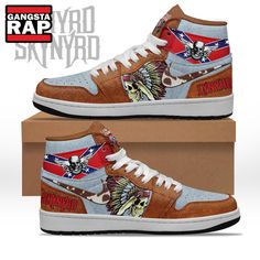 Lynyrd Skynyrd Air Jordan 1 Hightop Shoes Lynyrd Skynyrd Air Jordan 1 Hightop Shoes embody a stunning blend of rock nostalgia and cutting-edge sneaker culture. This remarkable footwear, officially licensed by Nike, pays homage to one of the greatest southern rock bands in history. With its **vintage-inspired design** and **limited-edition** appeal, these shoes are not just functional footwear but a symbol of music heritage and style. Crafted for both style and comfort, the **Air Jordan 1** silho Casual High-top Synthetic Jordan Shoes, Jordan Synthetic Streetwear Shoes, Synthetic Round Toe Jordan Shoes For Streetwear, Jordan Lace-up Shoes With Cushioned Footbed, Leather Jordan Shoes With Speckled Midsole For Sports, Custom Lace-up Sneakers With Speckled Midsole, High-top Leather Jordan Shoes For Streetwear, Casual Leather Jordan Shoes For Streetwear, Streetwear High-top Jordan Shoes With Speckled Midsole