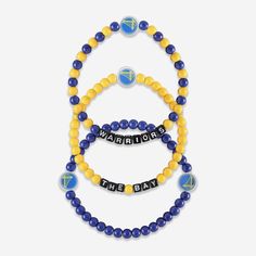 Golden State Warriors 3 Pack Beaded Friendship Bracelet FOCO - FOCO.com Adjustable Team-colored Beaded Bracelets, Casual Team-colored Beaded Bracelets For Sports Events, Casual Beaded Bracelets In Team Colors For Sports Events, Casual Blue Jewelry For Game Day, Casual Personalized Beaded Bracelets For Fans, Casual Round Beads Bracelets For Sports Events, Casual Adjustable Wristband For Fan Merchandise, Casual Multicolor Bracelets For Game Day, Team Friendship