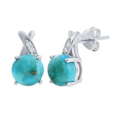 Add a touch of glam to your colorful style with these genuine turquoise and cubic zirconia earrings. Add a touch of glam to your colorful style with these genuine turquoise and cubic zirconia earrings.  Nickel free Metal: sterling silver Backings: post Packaging: boxed Plating: rhodium Finish: polished Length: 11 mm x 6 mmSTONE DETAILS Stone type: turquoise, cubic zirconia Total weight: 2 3/4 ct. Shape: round Setting: prong Gemstones may have been treated to enhance their appearance. Special car Elegant Turquoise Earrings With Gemstone Accents, Cubic Zirconia Earrings With Accent Stones, Round Cubic Zirconia Earrings With Accent Stones, Turquoise Sterling Silver Earrings With Gemstone Accents, Turquoise Gemstone Drop Earrings, Turquoise Drop Earrings With Gemstone Accents, Elegant Turquoise Jewelry With Round Stone, Elegant Turquoise Round Stone Jewelry, White Topaz Earrings