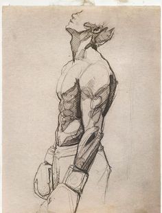 a drawing of a man standing with his back to the camera