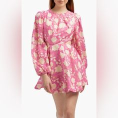 Bardot Nada Floral Open Back Long Sleeve Minidress Hot Pink Floral Size 6 Feminine Polka Dot Mini Dress, Spring Polka Dot Mini Dress, Polka Dot Mini Length Dress For Brunch, Fitted Feminine Polka Dot Dress, Feminine Fitted Polka Dot Dress, Polka Dot Mini Dress For Brunch, Fitted Polka Dot Feminine Dress, Feminine Polka Dot Dress For Brunch, Pink Long Sleeve Silk Mini Dress