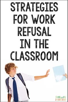 a man in a tie holding up a piece of paper and pointing to it with the words, best practices for work reusal in the classroom