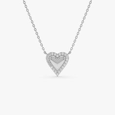 14K Diamond Puffed Heart Love Necklace 14K White Gold Ferkos Fine Jewelry Layering Necklaces, Puffed Heart, Gold Colors, Heart Love, Diamond Color, Love Necklace, Necklace Sizes, Eternity Bands, Diamond Gemstone