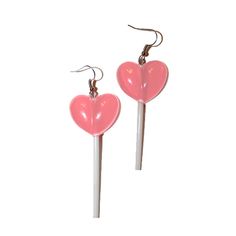 "Cutie Lollipop Heart Earrings Handmade and measuring 3.5\" long Very lightweight" Cute Plastic Party Earrings, Sweet Pink Heart Dangle Earrings, Sweet Pink Dangle Heart Earrings, Sweet Pink Heart-shaped Earrings, Cute Heart Earrings For Party, Cute Heart Drop Earrings For Party, Trendy Heart Earrings For Birthday, Trendy Heart-shaped Earrings For Birthday, Trendy Heart-shaped Birthday Earrings