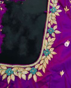 Pure Pattu silk purple Maggam work blouse with contrast flowers and leaves work on all over sleeves and neckline. This blouse can be made in any color of your choice. Note - Doris and Latkans provided are complementary so please do not complain about them. We do our best to put best latkans for you. Disclaimer - Actual colors may vary slightly due to computer monitors displaying settings. We try hard to match exact color. For sizes 42+ we charge extra $20 for fabric and workmanship. Please conta Leave Design Aari Work, Purple Designer Blouse For Diwali, Designer Purple Blouse For Diwali, Purple Blouse With Zari Work And Traditional Drape, Purple Blouse With Zari Work In Traditional Drape, Designer Wear Purple Blouse With Pallu, Semi-stitched Purple Blouse For Wedding, Designer Purple Blouse Piece With Resham Embroidery, Traditional Purple Blouse With Pallu