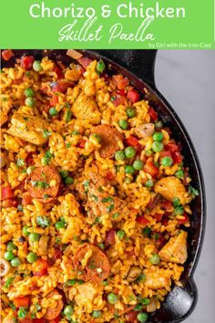 chicken and rice skillet with peas in it