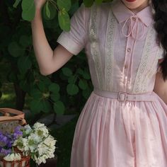 桜色の刺繍ヘップバーンワンピース Spring A-line Dress With Lace Collar, Spring Mid-length Dress With Lace Trim, Mid-length Summer Dress With Lace Trim, Floral Embroidered Midi Dress For Garden Party, Fitted Floral Embroidery Midi Dress For Garden Party, Mid-length Dresses With Lace Trim For Spring, Mid-length Lace Trim Dress For Spring, Feminine A-line Dress With Lace Collar, Fitted Doll Collar Summer Dress