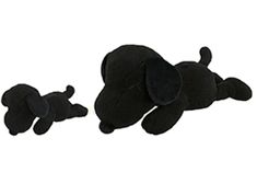 two black stuffed animals laying next to each other