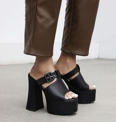 Platform Mules, Fall Shoes, Trending Shoes, Vegan Leather, Fall Outfits, Heel Height, Wedges, Slip On, Buckle