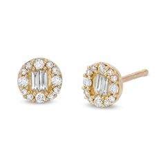 These 1/5 ct. t.w. composite diamond circle stud earrings are set in 10K gold and secure with friction backs. Yellow Gold Round Earrings With Baguette Diamonds, Classic Round Diamond Earrings With Baguette Diamonds, Yellow Gold Round Diamond Earrings With Baguette Diamonds, 14k Gold Halo Diamond Earrings, Gold Round Diamond Earrings With Baguette Diamonds, Round Baguette Diamond Earrings For Anniversary, Round Baguette Diamond Earrings, 14k Gold Round Baguette Diamond Earrings, 14k Gold Baguette Diamond Earrings