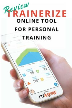 a hand holding a cell phone with the text, review trainer online tool for personal training