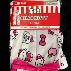 Brand New Hello Kitty With Pink Apple And Bow Sleep Pants! Women Size: L/Xl (36-42) Soft Fabric Functional Fly Relaxed Fit 100% Polyester Machine Wash Cold Only With Light Colors Tumble Dry Low Cool Iron When Needed Do Not Cry Clean Playful White Pants For Loungewear, Cute White Pants With Elastic Waistband, Playful White Bottoms For Loungewear, Playful White Bottoms For Sleep, Playful White Sleep Bottoms, Playful White Loungewear Bottoms, Cute White Pants For Sleepover, White Bottoms With Elastic Waistband For Bedtime, Hello Kitty Print Long Pants Sleepwear For Loungewear