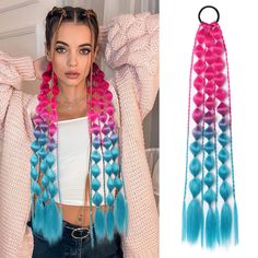 PRICES MAY VARY. 🌺Festival Bubble Braids - Want to spice up your hair for a festival, but on a budget? Bring the Behufun colored bubble ponytail extension to complete your outfit! These easily attach to your hair and can be added to space buns, one high pony, or two lower pig tail. If you want to add length and more volume, we recommend 2-3 packs. Length: 20 inch/51cm, Weight: 50g/1.8 oz; 🌺Ready and Lightweight to Wear - No need to DIY hair style yourself, no braiding skills required. So light Edc Festival, Festival Braids, Curling Straight Hair, Bubble Ponytail, Rainbow Bubbles, Colored Hair Extensions, Special Occasion Hairstyles, Crazy Hair Day, Back To School Hairstyles