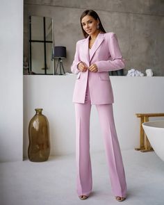 Pink Suits Women, Casual Blazer Women, Suiting Fabric, Woman Suit Fashion, Pink Suit, Pantsuits For Women, Peak Lapel, Pink Blazer, Casual Suit