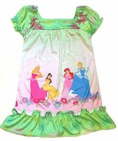 In a pretty shades of green with a colorful Princess themed graphic. Features Cinderella, Aurora, Ariel and Belle in a whimsical, colorful graphic. A squared neckline and short sleeves with elasticized cuffs. A coordinating floral print hemline. Of a silky polyester fabric.   Paypal Payments Accepted.   All purchases are mailed out within 2 business days of receipt of payment. Spring Multicolor Nightgown For Pajama Party, Multicolor Spring Nightgown For Pajama Party, Multicolor Nightgown For Spring Pajama Party, Multicolor Nightgown For Pajama Party In Spring, Green Spring Sleepwear For Bedtime, Green Spring Sleepwear For Sleepover, Spring Green Printed Sleepwear, Green Sleepwear For Spring Sleepover, Green Short Sleeve Summer Nightgown