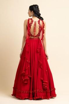 Shop for Nitika Gujral Georgette Lehenga And Embroidered Blouse Set for Women Online at Aza Fashions Red Embellished Organza Sets, Traditional Red Lehenga With Ruffles, Bollywood Red Lehenga With Ruffles, Bollywood Style Red Lehenga With Ruffles, Fitted Red Lehenga With Ruffles, Festive Red Lehenga With Ruffles, Fitted Red Sharara With Ruffles, Festive Red Sharara With Ruffles, Fitted Red Choli With Ruffles