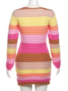 Enhance your wardrobe with our Colorful Sweater Dress. Made from a knit material, this dress exudes class and versatility. The multi-color design is both stylish and eye-catching, making it a must-have for any fashion-forward individual. Stay cozy and fashionable in our sweater dress. Elasticity: High Stretch Fabric Type: Knitting Neckline: V-Neck Dresses Length: Above Knee, Mini Material: Polyester, Spandex Closure Type: Pullover Sleeve Length(cm): Full Trendy Multicolor Stretch Bodycon Dress, Trendy Mini Sweater Dress For Spring, Trendy Mini Length Sweater Dress For Spring, Trendy Multicolor Winter Dresses, Trendy Knit Bodycon Mini Dress, Color Block Stretch Mini Dress, Stretch Color Block Mini Dress, Multicolor Mini Length Winter Dresses, Trendy Knit Mini Dress For Winter