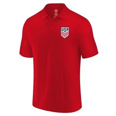 a red polo shirt with the us soccer logo on it