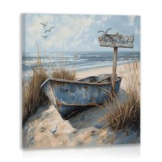 a painting of a boat on the beach