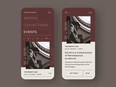 two cell phones displaying the event ticket for artists'collections, with an image of a man