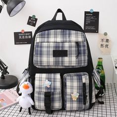 4 In 1 Pcs Set Canvas Backpack New Korean Junior High School Bags for Teenager Girls Mochilas Para Mujer [23y 6m 27d] Trendy Rectangular Student Backpack, Trendy Rectangular Backpack For Students, Trendy Rectangular Backpack For Back To School, Trendy Portable Backpack For Back To School, Trendy Student Backpack With Pockets, Trendy Black Backpack For Study, Cute Black Backpack For Study, Rectangular Study Backpack With Pockets, Back To School Backpack With Pockets For Study