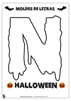 the letter n is for halloween with pumpkins and bats on it's side