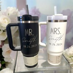 Personalized Wedding Gift Stanley Cup - Custom Date and Last Name of Newly Wed Couple Wedding Tumbler, Party Favor Wedding, Wedding Tumblers, Wife Gifts, Jacksonville Beach, Stanley Tumbler, Personalized Wedding Gift, Engraved Tumbler, Kids Tumbler