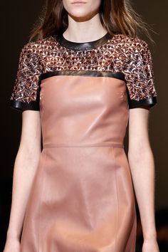 Gucci Fall 2014 RTW - Details - Vogue Gucci Dress, Lace Fashion, Brown Dress, Leather Dress