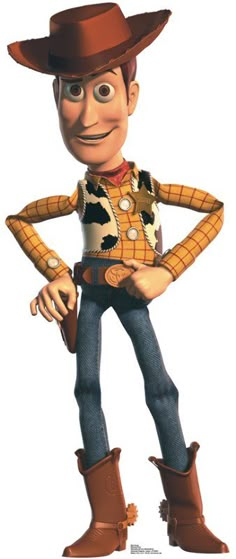 the character woody from toy story is wearing boots and a cowboy hat with his hands on his hips