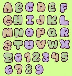 Cute puffy alphabet and numbers typhography design. Puffy Letters Font, Lettering Alphabet Design, Cartoon Fonts Alphabet, One Number Design, Fonts With Numbers, Fonts Alphabet And Numbers, Cute Number Fonts, Numbering Design, Puffy Font