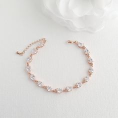 "A pretty slim and dainty cubic zirconia bracelet for the bride. Designed with a combination of teardrop and round cubic zirconia crystals and finished off with a lobster clasp and an extension chain. An elegant versatile bracelet will make a great addition to your bridal jewelry. Material used is rose gold plated brass. Also available in rhodium/silver finish and 14k gold finish. - Length is available in three sizes, 6\",6.5\" and 6.75 inches and comes with a 3 cm extension chain, Bracelet is 5 Beautiful Wedding Jewelry, Gold Bracelet Wedding, Pink Gold Jewelry, Rose Gold Bridal Jewelry, Gold Costume Jewelry, Teardrop Bridal Earrings, Teardrop Jewelry, Beautiful Bridal Jewelry, Pink And Gold Wedding