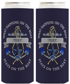 two can coolers with an anchor on the front and text save on the back