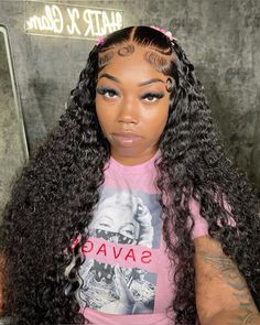 Braided Water Wave Wig, Wet And Wavy Frontal Hairstyles, Styles With Water Wave Wig, Deep Wave Wig 28 Inch, Lace Front Wigs Hairstyles For Black Women, Deep Wave Wig Dramatic Edges, Wet N Wavy Hairstyles Black Women, Curly Wig Braid Styles, Frontal Wig Styles Ideas