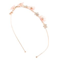 Look fancy in floral with this beautiful headband! This rose gold-tone headband is accented with pink frosted flowers, glass rhinestones, and glass pearl beads. Wire band Finish: Rose gold-tone Material: Metal - Claire's Rose Gold Frosted Pink Floral Headband Rose Gold Headband, Vine Headband, Daughter Fashion, Pink Flower Headband, Faux Hair, Korean Accessories, Flower Hair Pieces, Beautiful Tiaras, Pink Headbands