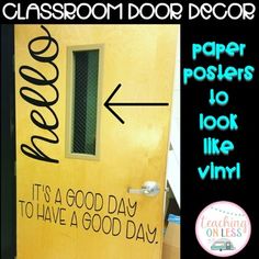 a classroom door decorated with the words paper posies to look like vinyl