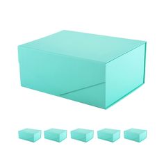 a set of four blue boxes sitting next to each other