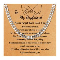 PRICES MAY VARY. NECKLACE GIFTS FOR HUSBAND/SON/BROTHER: Show your other half/momand dad how much you love her in your life with this symbolic necklace. It has so much meaning behind this necklace. When she wears this heart soulmate necklace. She'll be reminded of your love and cherish every day. Romantic gift from boyfriend/husband on any special occasion. GIFTS FOR HUSBAND FROM WIFE: Chain length 18inch, width: 0.24inch. This length works on practically anyone! If the length is not right,the n Christmas Gifts For Son, Soulmate Necklace, Gifts For Son, Cuban Link Necklace, Stainless Steel Chain Necklace, Symbol Necklace, You're My Favorite, Necklace For Men, Romantic Gift