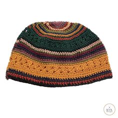 "Our Striped Kufi Skull Cap Beanie offers a stylish accessory with global flair. Crafted by skilled artisans in Guatemala, each beanie is expertly hand-crocheted from lightweight 100% cotton yarn for comfort and breathability. Our Kufi beanies blend tradition with on-trend style.  Product Details: - Material: 100% Cotton - Dimensions: 7\" length x 10\" width  - Universal sizing fits most head circumferences between 20-23 inches - Gender neutral design can be worn by both men and women seeking casual headwear with cultural influence - Lightweight construction keeps the head cool while adding vibrant color and texture  ** SINCE EACH HAT IS HAND CROCHETED COLORS AND PATTERNS WILL VARY FROM THE IMAGE SHOWN. NO TWO ARE ALIKE. How to measure: Measure from the crown of the head to the top of the Neutral Design, Skull Cap Beanie, Skull Cap, Stylish Accessories, Beanie Hats, Hand Crochet, Cotton Yarn, Winter Hats, Bathing Beauties