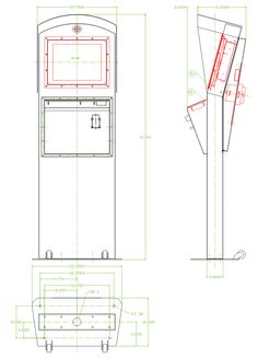 an architectural drawing of a bathroom sink and toilet with the measurements shown in red, white and blue