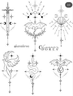 an image of tattoo designs for the zodiac sign and their symbols, including stars, moon phases