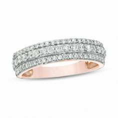 This 1/2 ct. t.w. diamond multi-row anniversary band is fashioned in 10K rose gold. Cushion Cut Wedding Band, Wide Diamond Wedding Bands, Anniversary Bands For Her, Gold Band Wedding Ring, Anniversary Rings For Her, Peoples Jewellers, Wedding Rings Rose Gold, Diamond Anniversary Rings, Round Moissanite