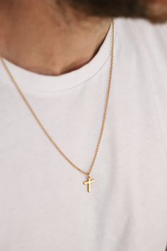 Gold Minimalist Stainless Steel Cross Necklace, Gold Stainless Steel Minimalist Cross Necklace, Minimalist Gold Stainless Steel Cross Necklace, Cross Chain Men, Men's Necklace Gold, Cross Necklace For Men, Catholic Necklace, Jewelry Cross, Mens Cross Necklace