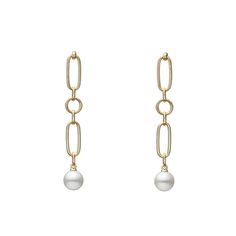 M Code Akoya Cultured Pearl Earrings in 18K Yellow Gold Mikimoto Pearls, Pearl Set, Akoya Pearls, Yellow Gold Chain, Custom Jewelry Design, Pearl Chain, Chain Earrings, Pearl Drop Earrings, Cultured Pearls