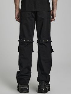 The price is for a pair of pants only, others are not included.  1. Made of twill denim with shiny twill  2. Personalized segmentation.  3. Detachable leg sleeves are connected by snap buttons, and can be worn as shorts.  4. Below-the-knee patch pockets are functional and decorative.  5. Eyelet webbing for heavy industrial punk.  Garment Size   	 		 			Size 			S 			M 			L 			XL 			2XL 			3XL 			4XL 			5XL 		 		 			Length 			111 			112 			113 			114 			115 			116 			117 			118 		 		 			Waist 			8 Punk Style Straight Leg Pants For Concert, Punk Style Bottoms With Five Pockets For Streetwear, Straight Leg Cotton Jeans For Concerts, Punk Pants With Rivets For Alternative Fashion, Punk Style Straight Leg Cotton Cargo Jeans, Edgy Straight Leg Cargo Pants With Belt Loops, Urban Cotton Bottoms For Concert, Punk Style Pants With Rivets For Concerts, Gothic Rivets Bottoms For Streetwear