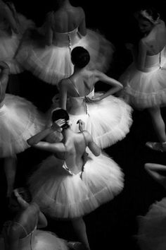 black and white photograph of dancers in tutus