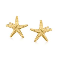 Ross-Simons - 14kt Yellow Gold Starfish Stud Earrings. A favorite among beach-goers, our textured 14kt yellow gold starfish stud earrings are charming, and keep the subtle spirit of summer in your wardrobe all year long. Post/clutch, 14kt yellow gold starfish stud earrings. Yellow Gold Starfish Earrings With Starfish Charm, Gold Sand, Starfish Earrings, Starfish Pendant, Synthetic Opal, Fine Jewelery, Natural Gold, Pin Pendant, Earring Sale