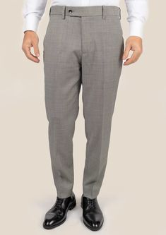 Grey Houndstooth Pants - SARTORO Classic Houndstooth Pants For Business Casual, Classic Houndstooth Formal Pants, Classic Formal Houndstooth Pants, Fitted Tapered Leg Pants With Houndstooth Pattern, Business Casual Tapered Leg Houndstooth Pants, Suit Guide, Pants Custom, Houndstooth Pants, Vest And Tie