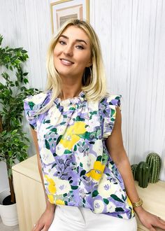 The Emes Shop blouse is detailed with a beautiful floral print. Features a ruffle neck. ruffle shoulder detail. and flowy fit. Pair it with denim jeans and sandals for a lovely look.MATERIAL:100% PolyesterMEASUREMENTS: Product Length 25.5"-27"in 4-6-Small | Waist: 25"-26.5"in | Chest: 33"-34.5"in 6-8-Medium | Waist: 26.5"-28"in | Chest: 34.5"-36"in 8-10-Large | Waist: 28"-29.5"in | Chest: 36"-37.5"in 10-12-X-Large | Waist: 29.5"-31"in | Chest: 37.5"-39"in MEASUREMENTS: Product Length 65-69...