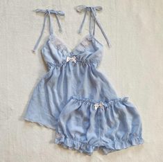 Sleepwear Fashion, Light Blue Flowers, Pink Bows, Sleep Set, Pretty Lingerie, Pajama Sets